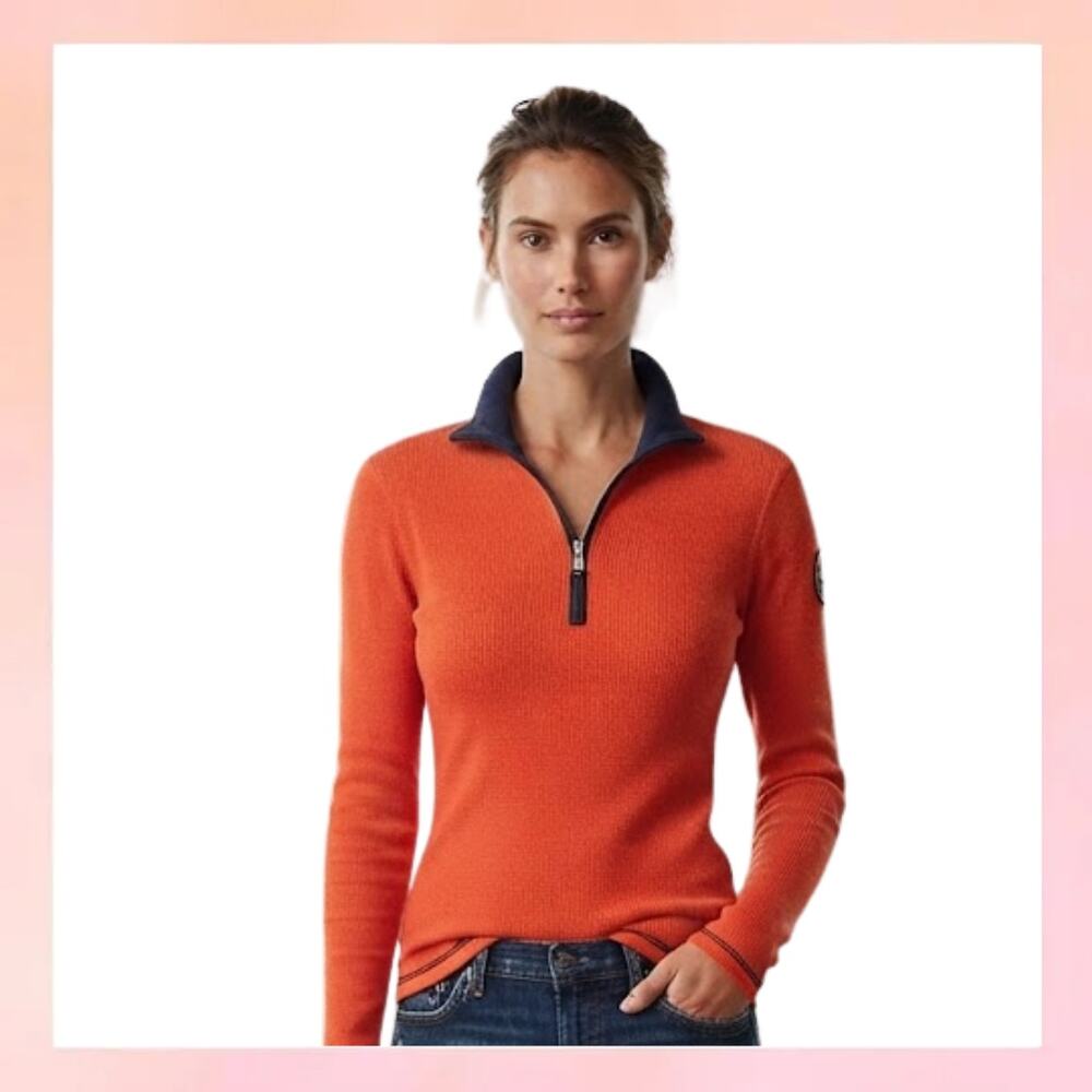 Lauren Active Ralph Lauren Orange Thermal 1/4 Zip Pullover Top Size M